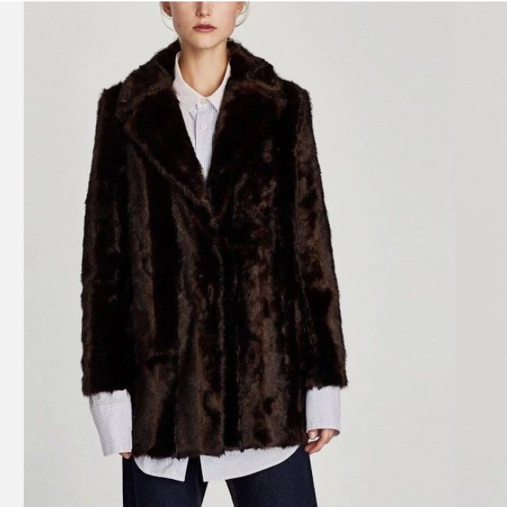 ZARA OUTWEAR FAUX FUR COAT BROWN BLACK sz M